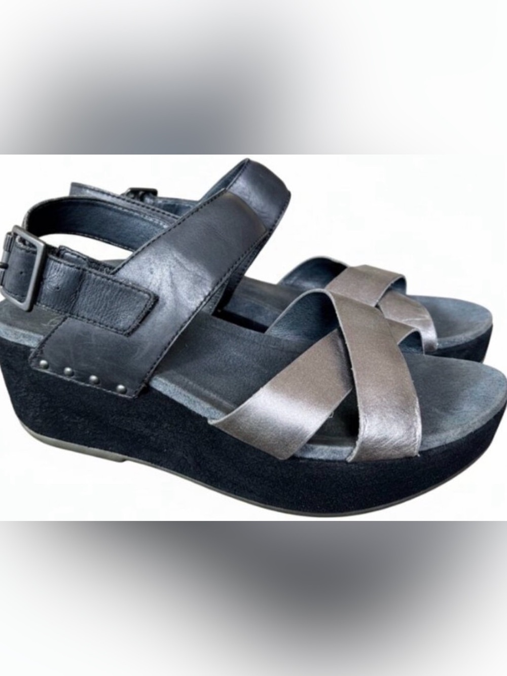 Dansko Black Silver Criss Cross Platform Sandals EU 38 US 7.5